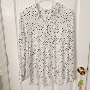 White and black silky long sleeve button up